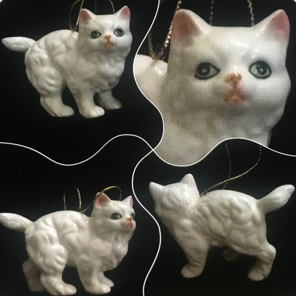 Ceramic White Cat Christmas Tree Ornament